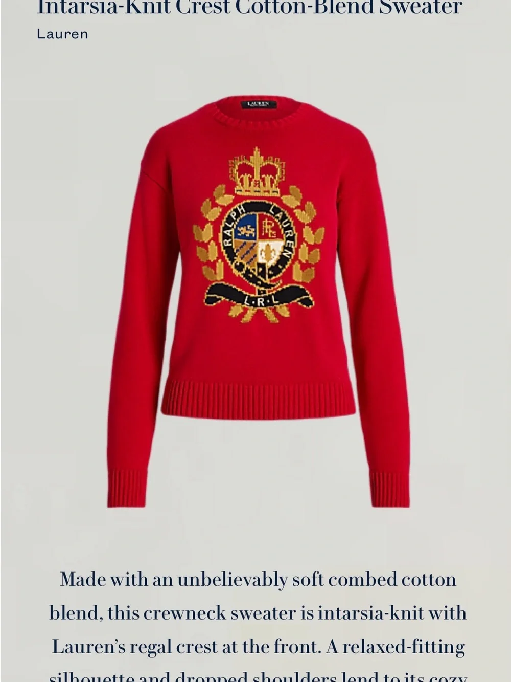 Ralph Lauren Red Crewneck Sweater with Gold Crest